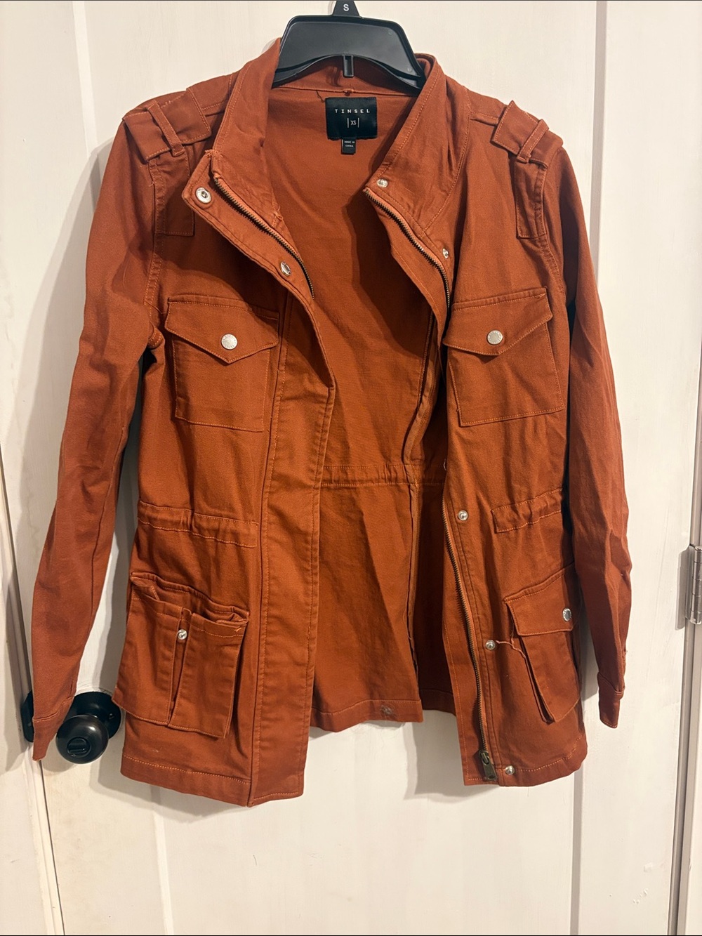 Tinsel Rust Orange Utility Jacket with Snap Pockets